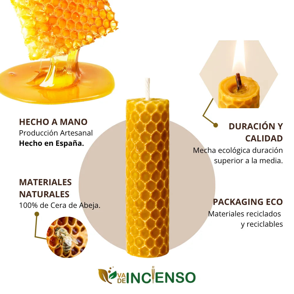 Pack de 12 Velas de Cera de Abeja Natural 100% – Hechas a Mano por Apicultores en España – Ideales para Meditación y Relajación