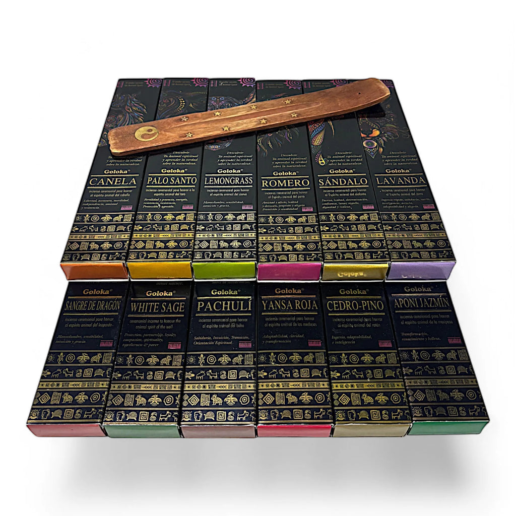 Set Premium de Inciensos Naturales Goloka con Porta Incienso – Aromas Ancestrales para Limpieza, Protección y Armonía