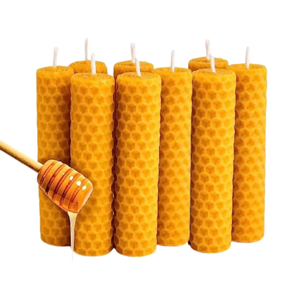 Pack de 12 Velas de Cera de Abeja Natural 100% – Hechas a Mano por Apicultores en España – Ideales para Meditación y Relajación