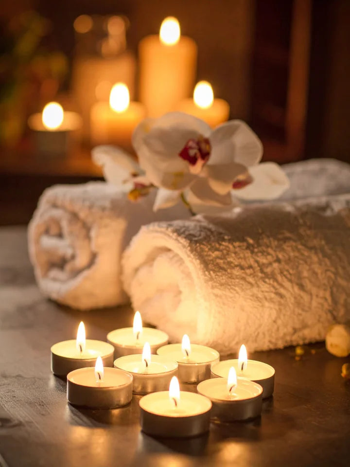 Set de Velas Tealight Blancas Sin Aroma (50 o 100 Unidades) – Decoración para Hogar, Spa y Eventos | Duración 4.5 Horas