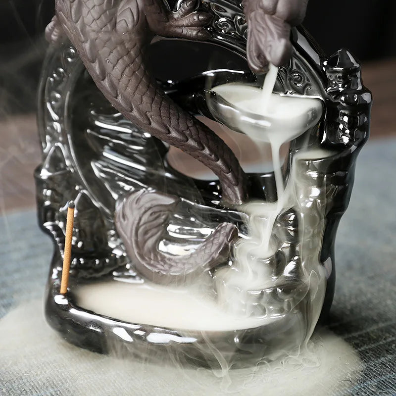 Quemador de Incienso Cascada de Dragón Vintage de Cerámica – Decoración de Mesa y Aromaterapia para el Hogar