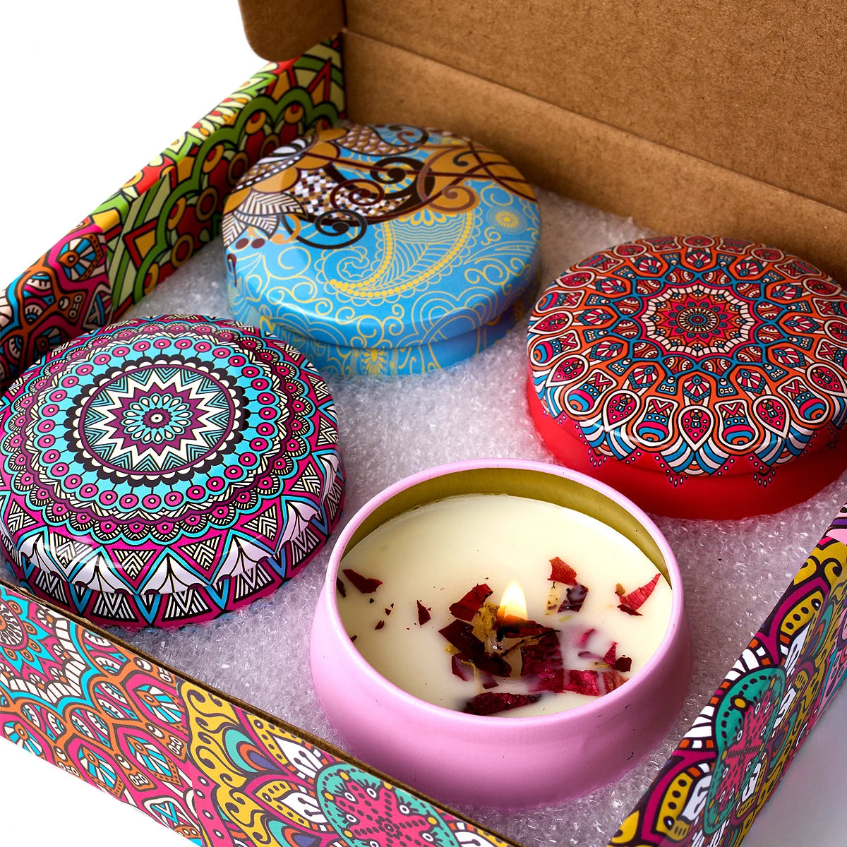 4PCS/Set Scented Candle Box Vintage Flower Rose Lavender Candle Jars Soy Wax Fragrance Candles Wedding Birthday Gift Home Decor