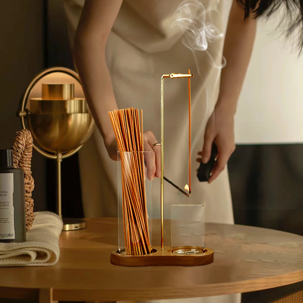 Porta Incienso 2 en 1 para Varillas – Quemador Anticeniza con Colector de Cenizas de Cristal y Organizador – Ideal para Meditación y Yoga