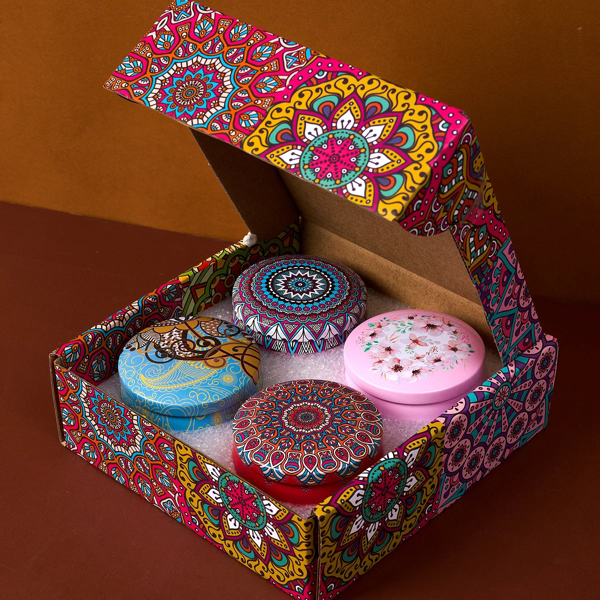 4PCS/Set Scented Candle Box Vintage Flower Rose Lavender Candle Jars Soy Wax Fragrance Candles Wedding Birthday Gift Home Decor