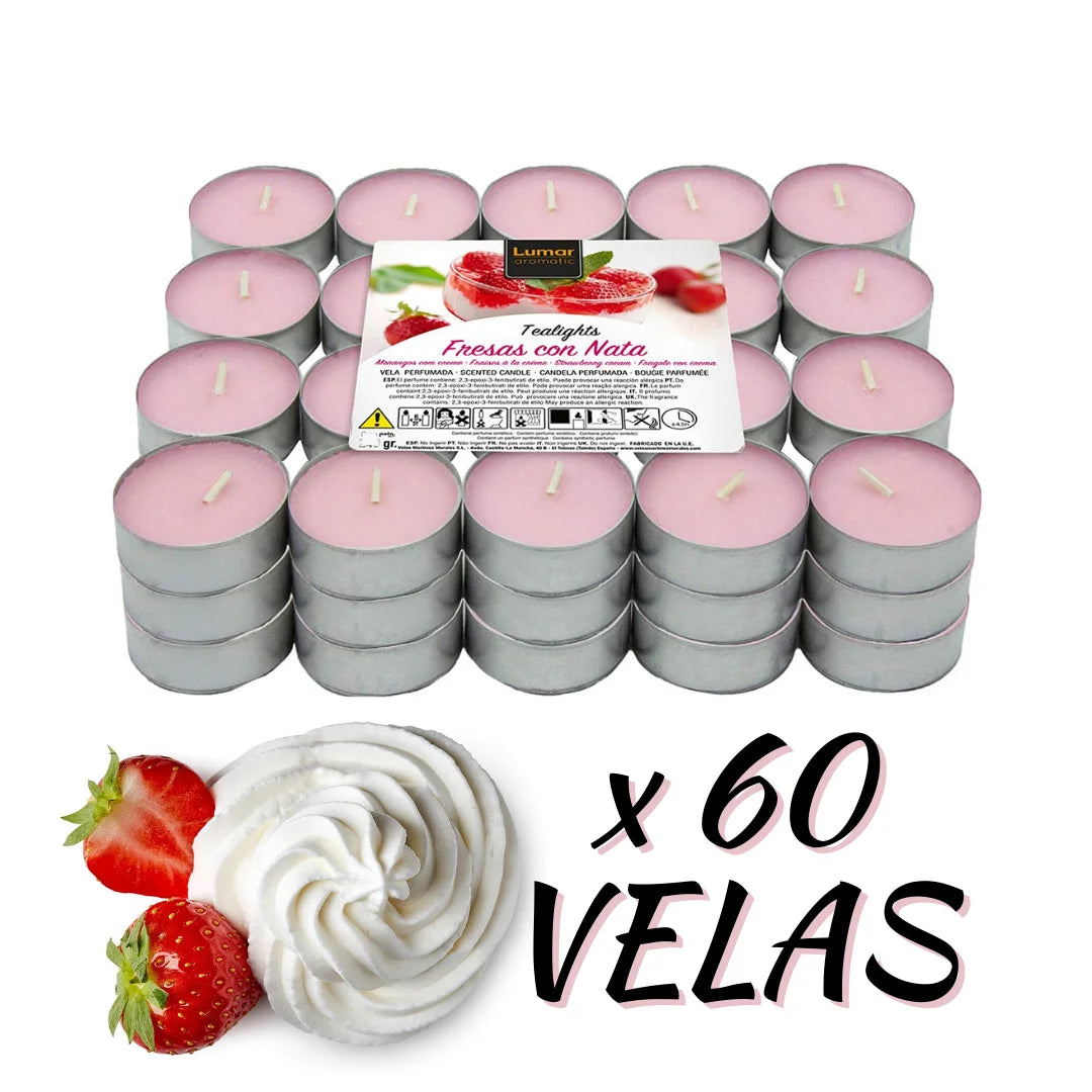 Krown - Pack 60/100 Tealights Scented Candles Lasting Approximately 4.5 Hours, Cheap Aromatic Tea Lights Lowcost, Vanilla, Cinnamon, Coconut, Floral, Strawberry, Tropical Fruit, Red Forest Fruits, Lavender, Watermelon